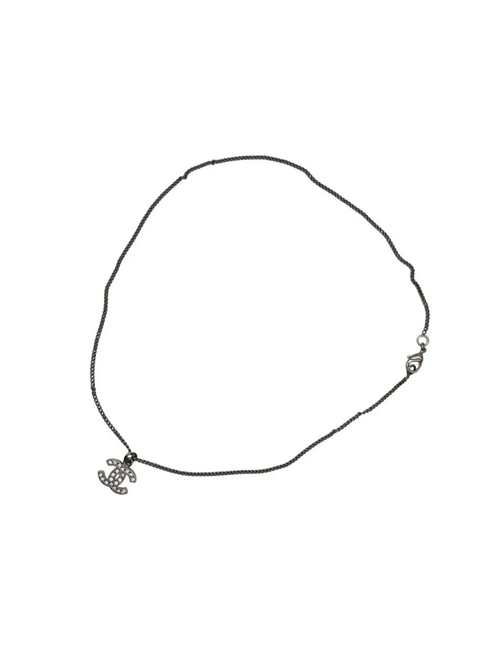 Chanel Rhinestone CC Logo Necklace 09 Silver